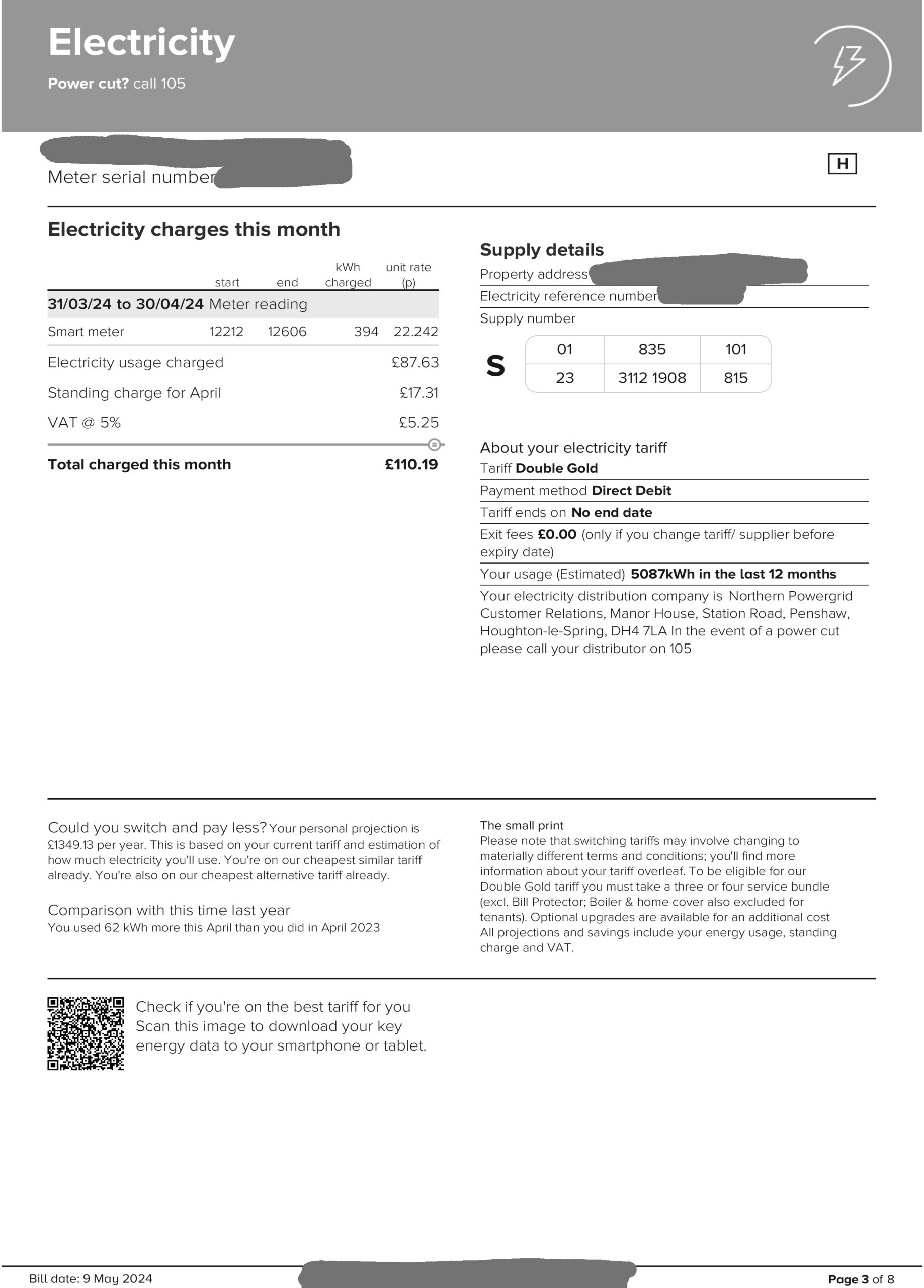 Example of a utility bill 