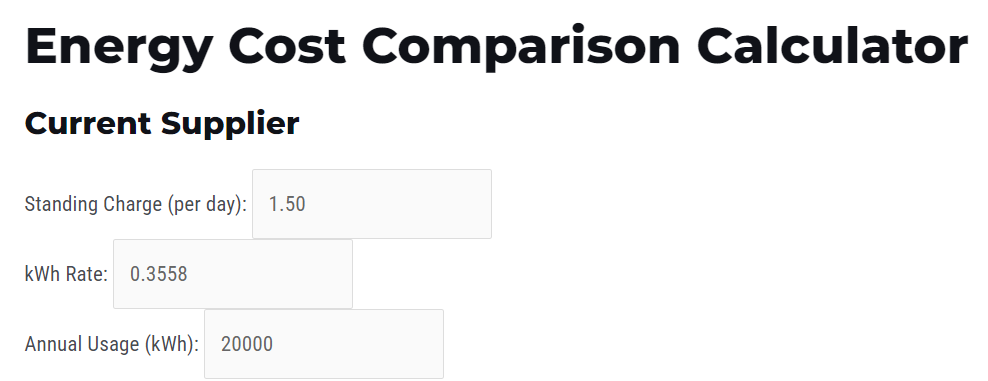 Free Energy Cost Comparison Calculator